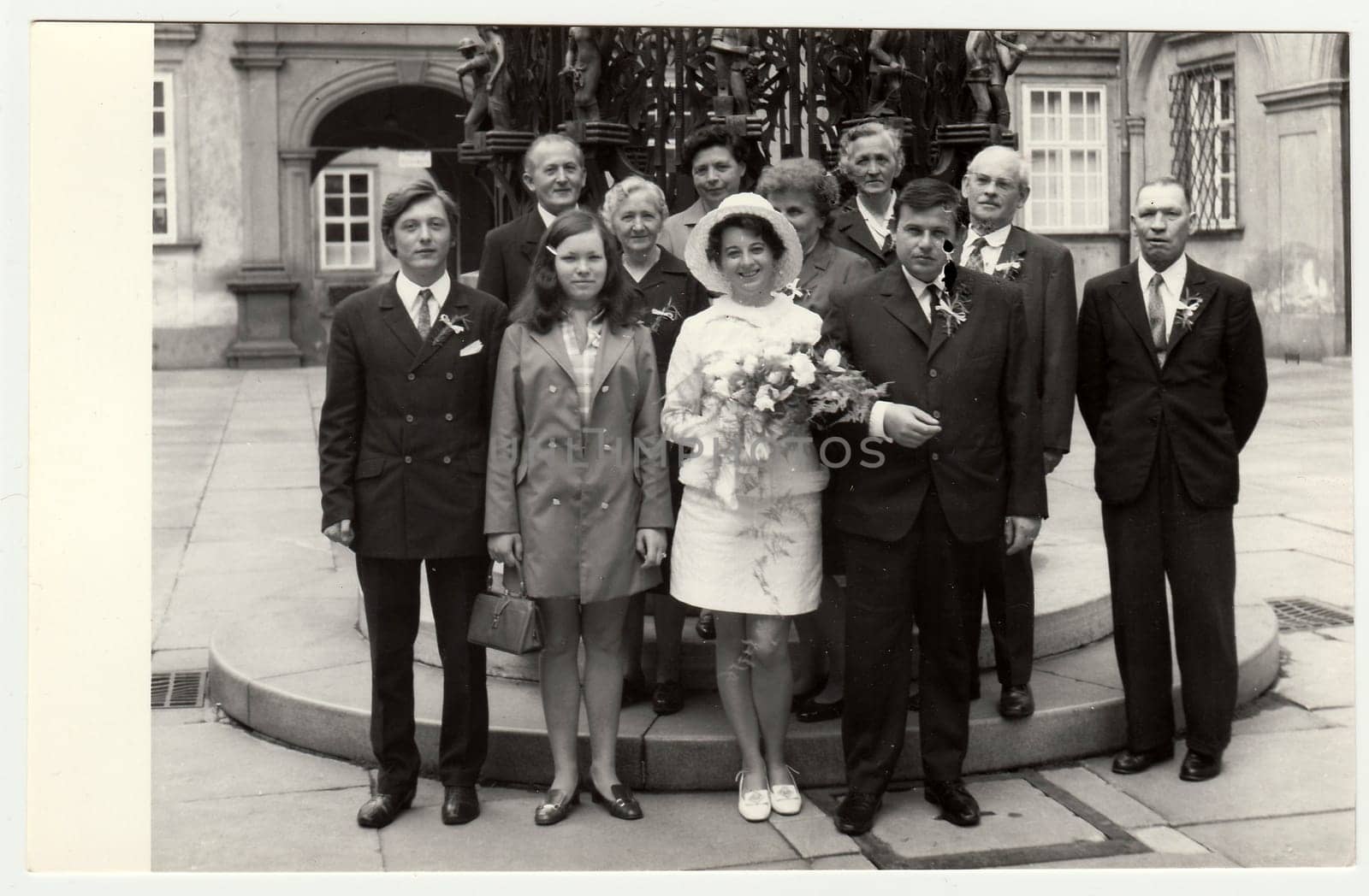 A vintage photo shows wedding photo, circa 1970. by roman_nerud