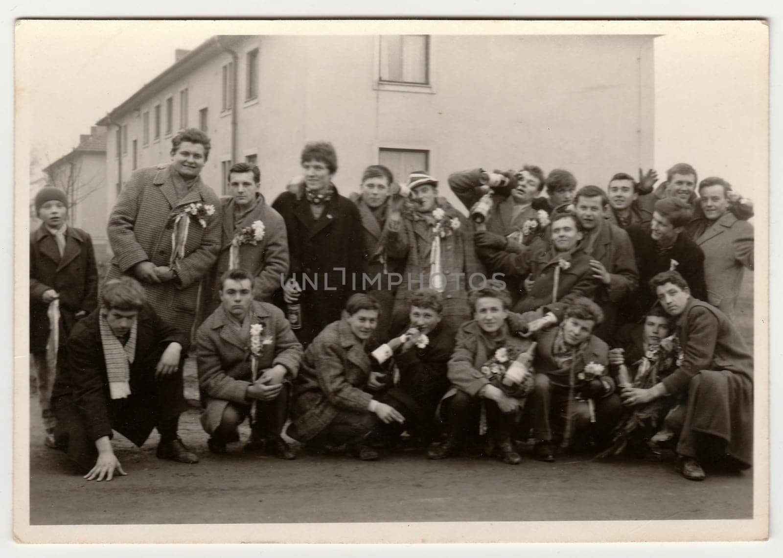 A vintage photo shows conscripts (recruiters), circa 1965. by roman_nerud