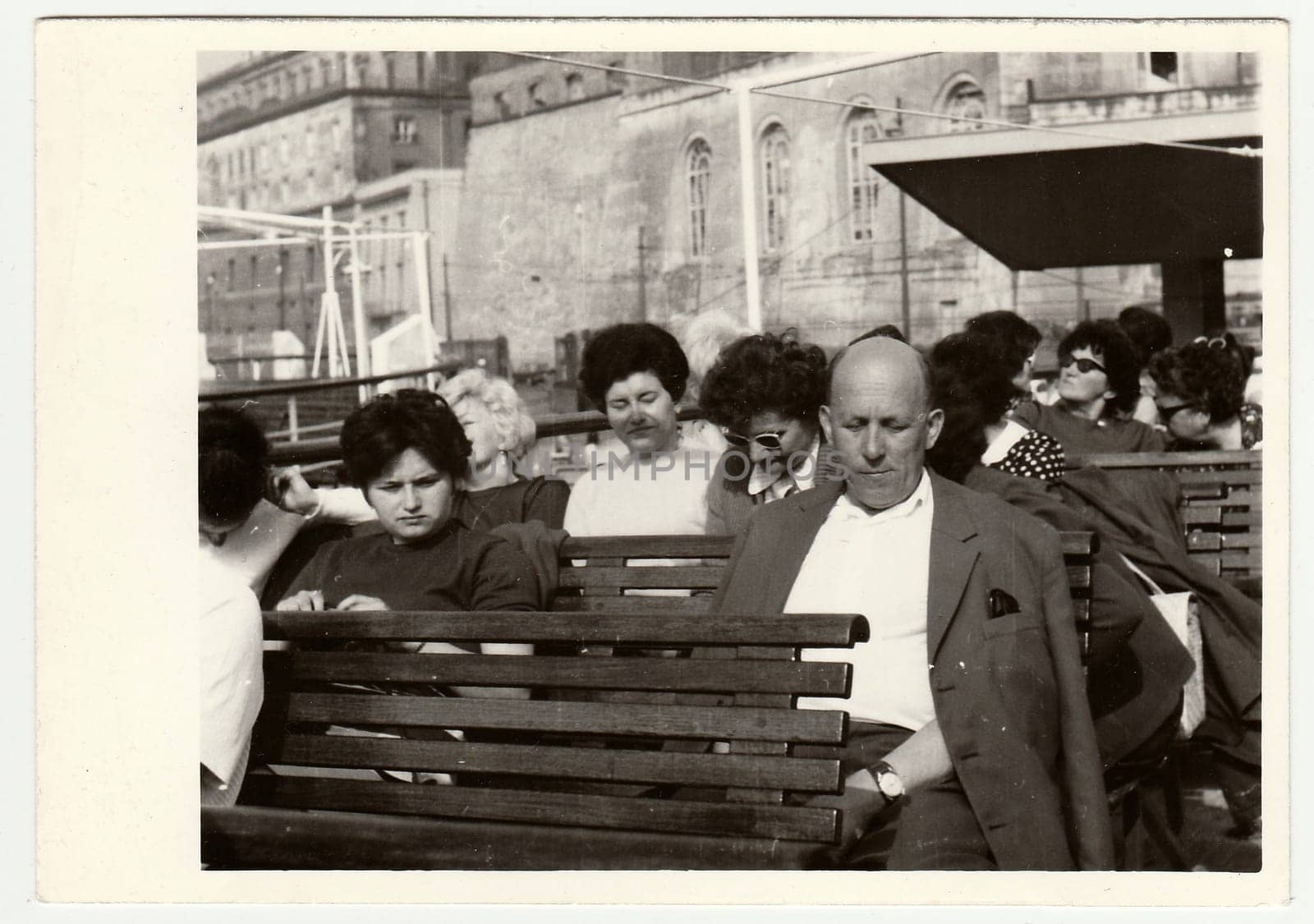 NAPLES, ITALY - MAY, 1969: Vintage photo shows people on vacation.