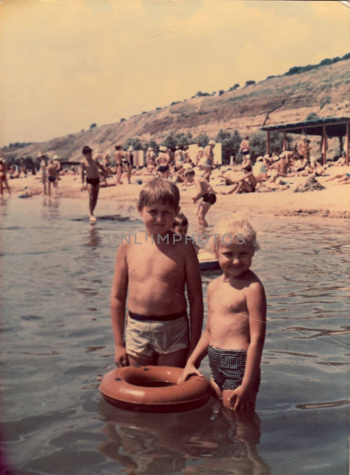 KERCH (KRYM), USSR - 1975: Vintage portrait of children in summer resort