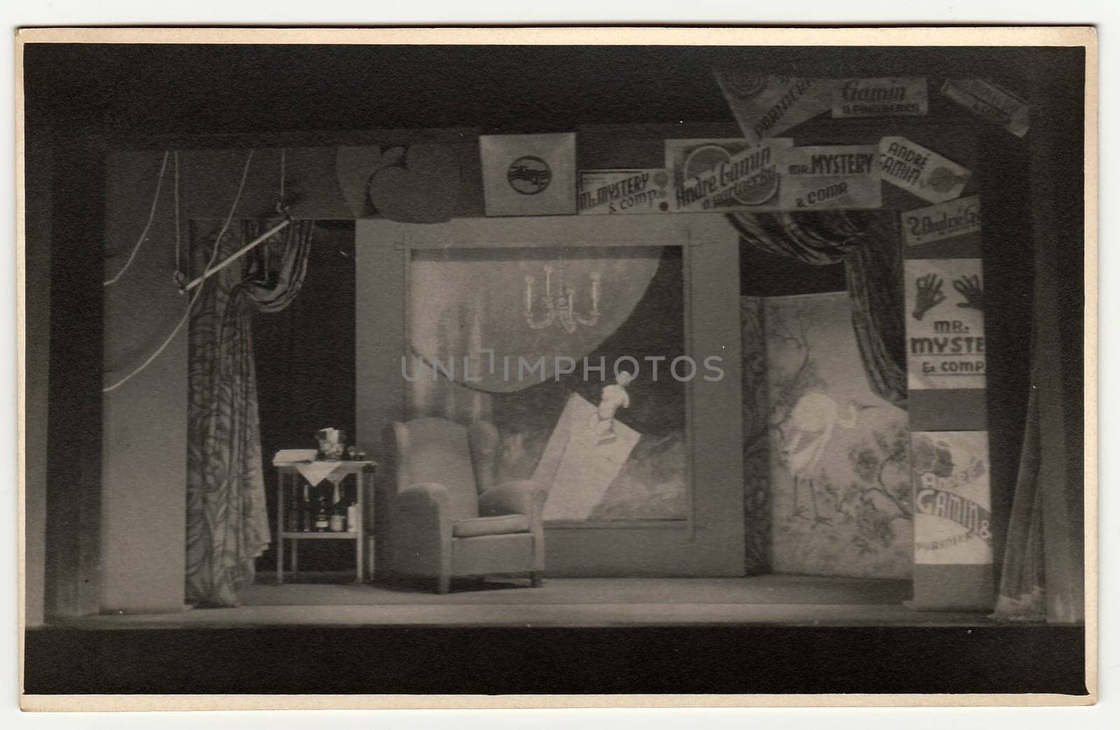 Vintage photo shows theatre decorations. by roman_nerud