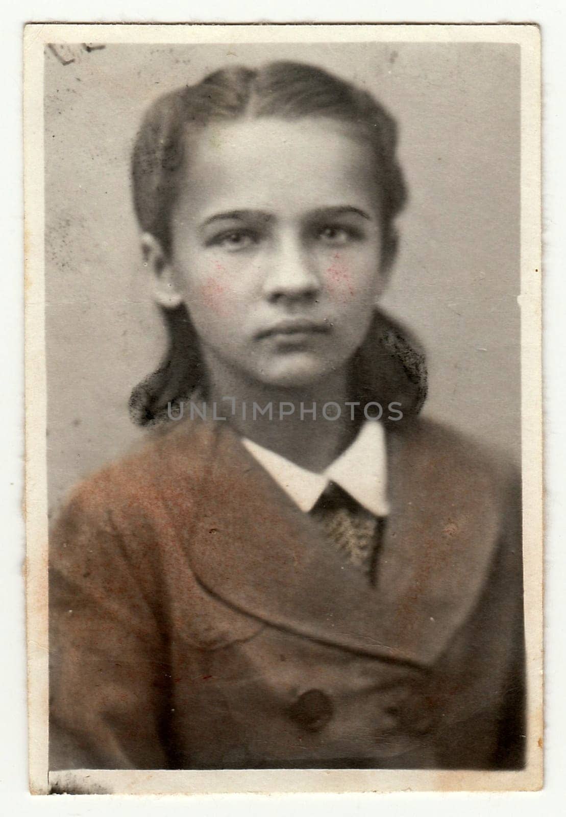 USSR - CIRCA 1950s: Vintage portrait of schoolgirl.