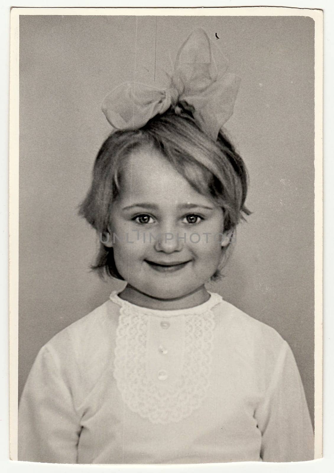 USSR - CIRCA 1980s: Vintage portrait shows a small girl (about 7 years old).