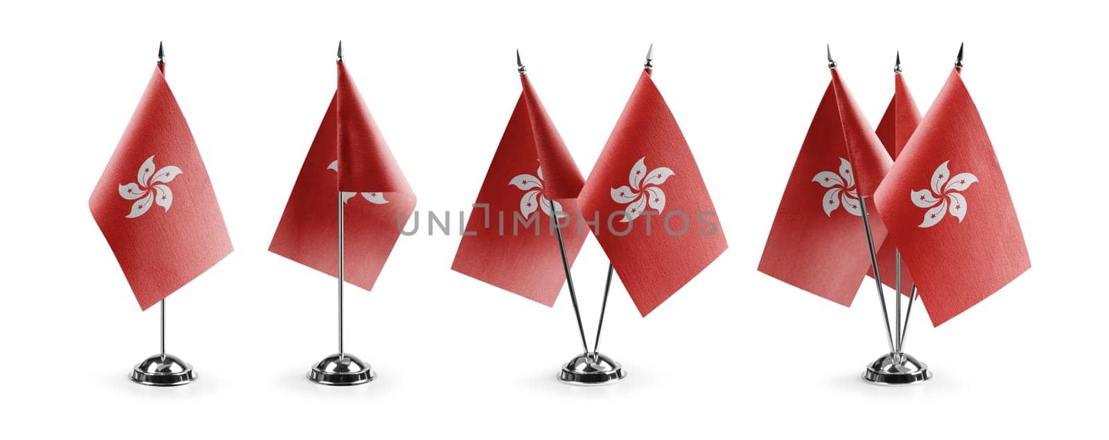 Small national flags of the Hong Kong on a white background by butenkow