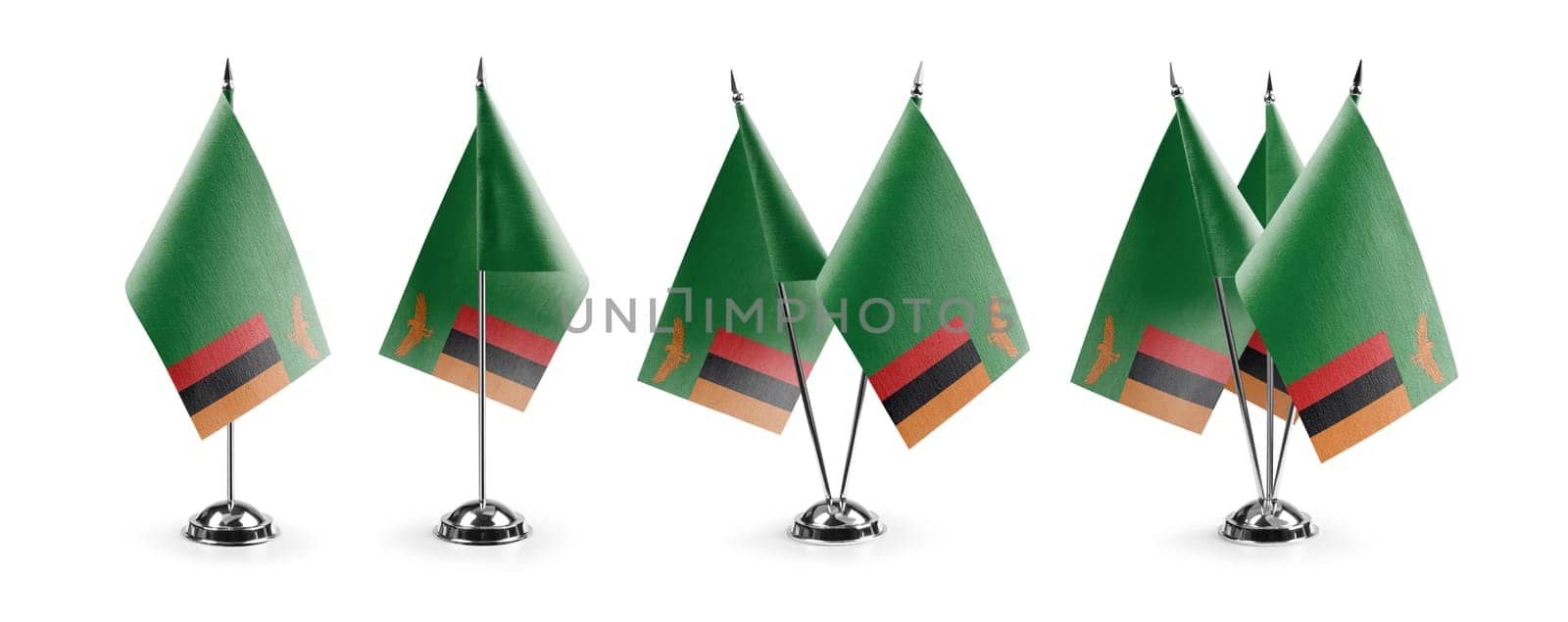 Small national flags of the Zambia on a white background.