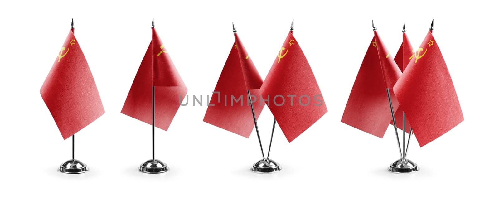 Small national flags of the USSR on a white background.