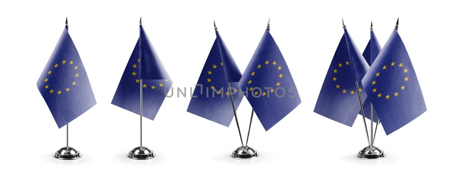 Small national flags of the European Union on a white background.