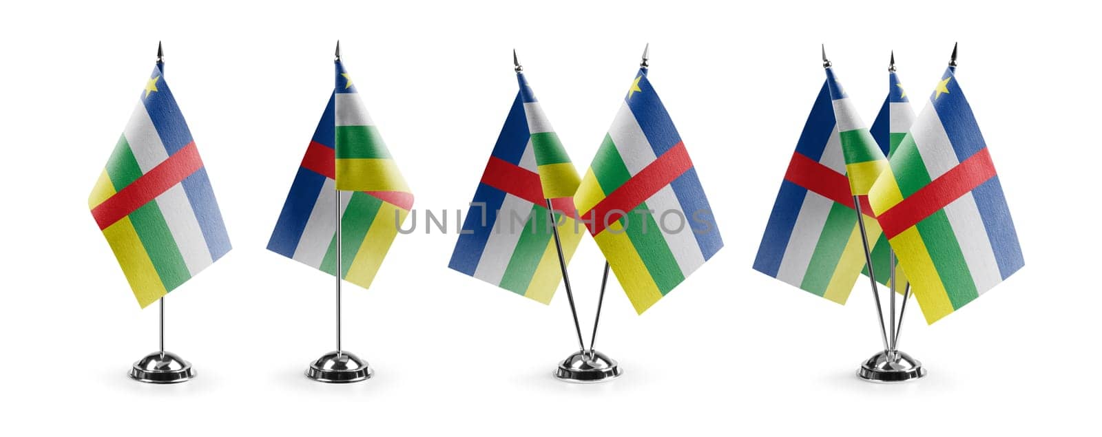 Small national flags of the Central African Republic on a white background.