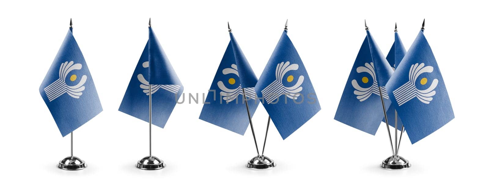 Small national flags of the CIS on a white background.