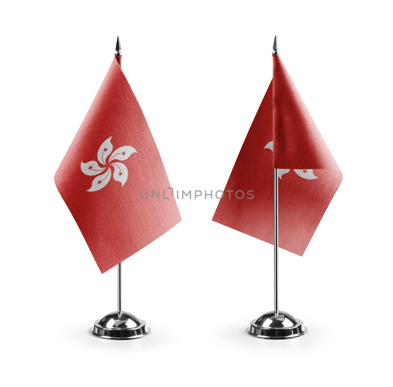 Small national flags of the Hong Kong on a white background.