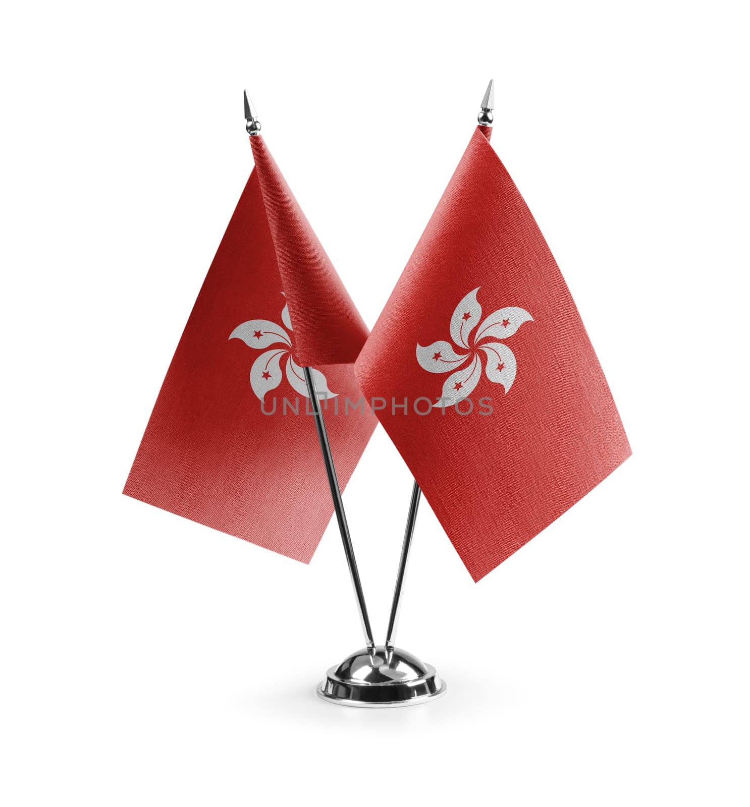 Small national flags of the Hong Kong on a white background.