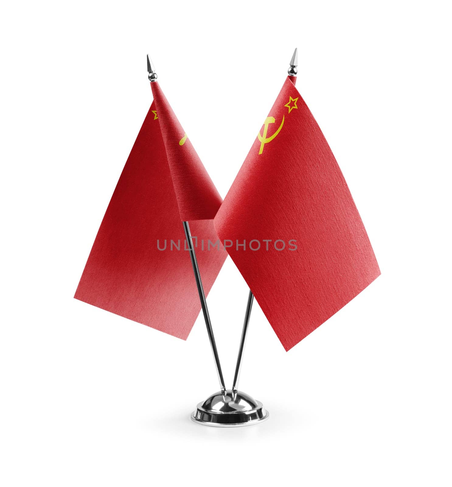 Small national flags of the USSR on a white background.