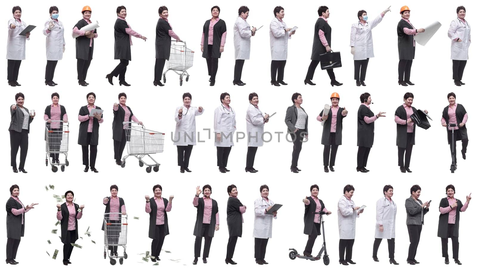 set of images of a woman in full growth. displays many concepts