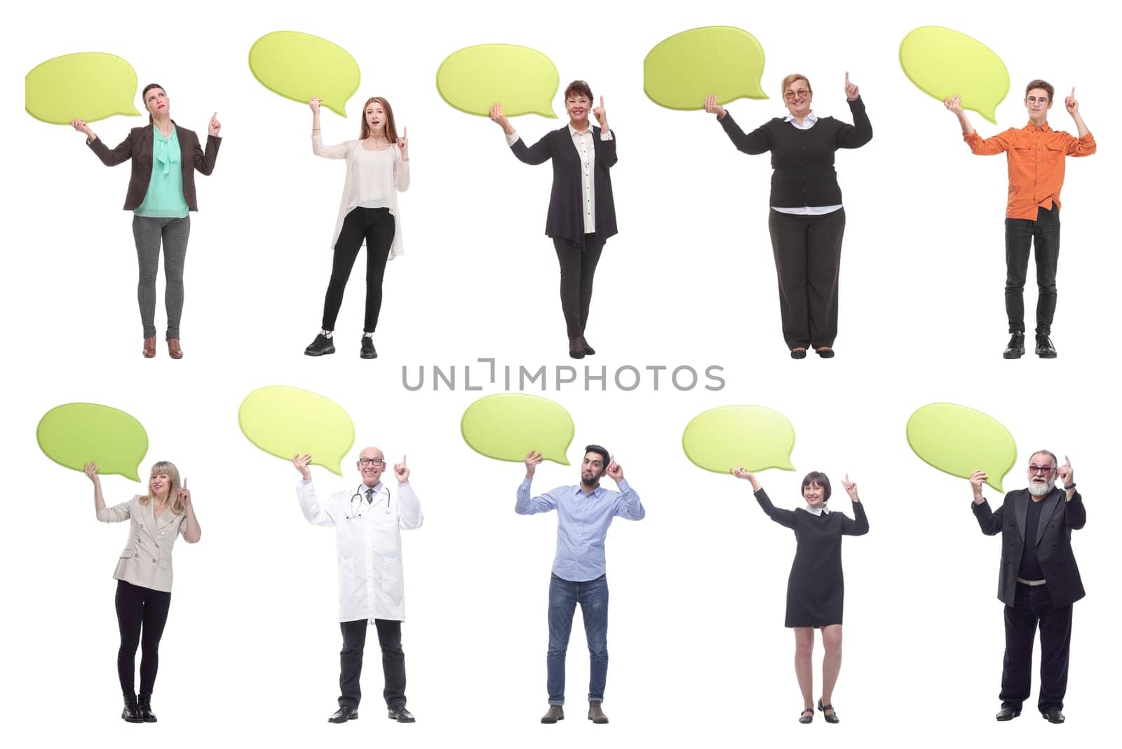 group of successful business people with comments isolated on white background