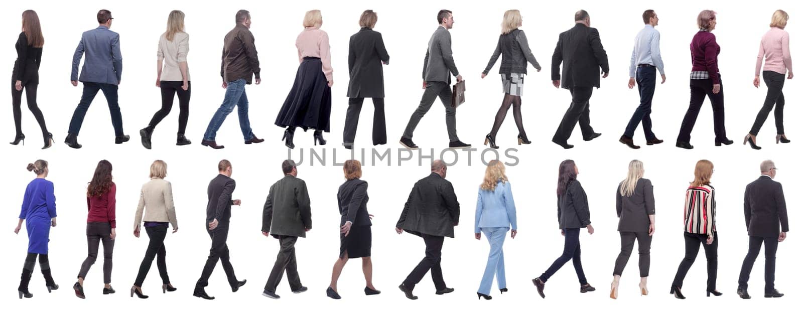 group of successful business people in motion isolated on white background