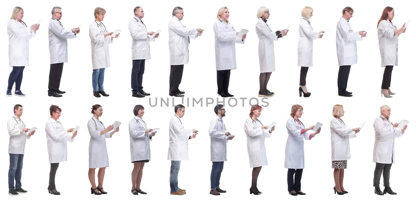 group of doctors with clipboard isolated on white background