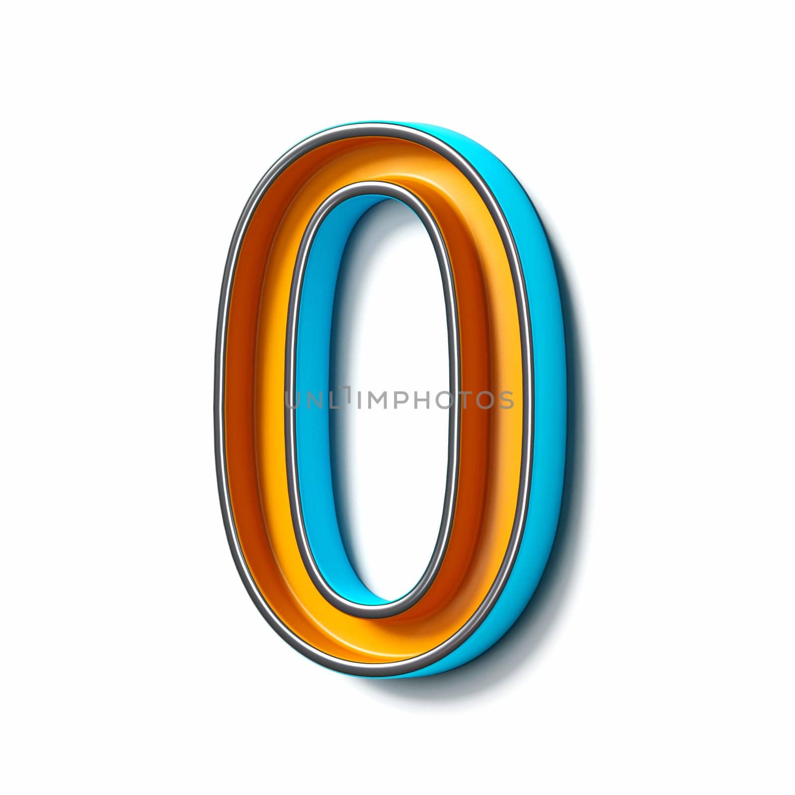 Orange blue thin metal font Number 0 ZERO 3D rendering illustration isolated on white background