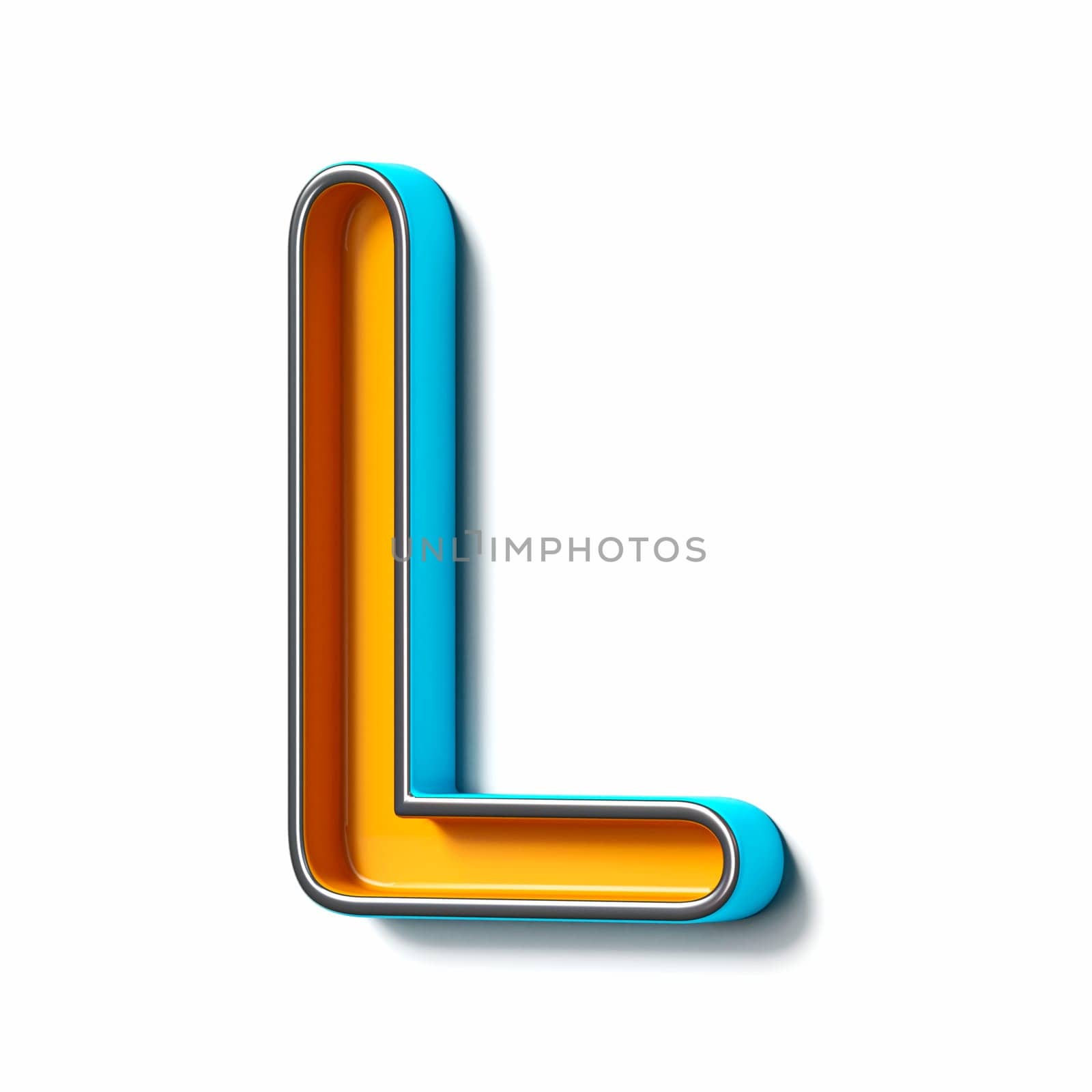Orange blue thin metal font Letter L 3D rendering illustration isolated on white background