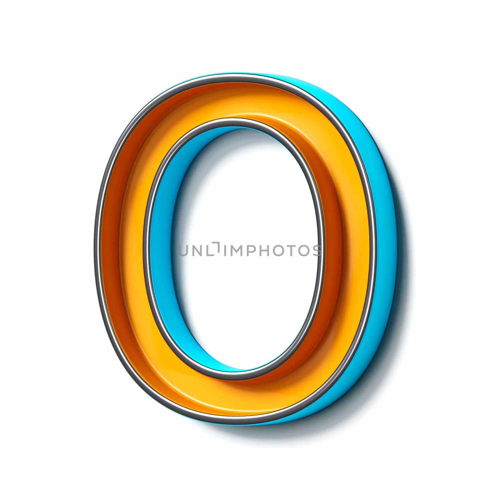 Orange blue thin metal font Letter O 3D rendering illustration isolated on white background