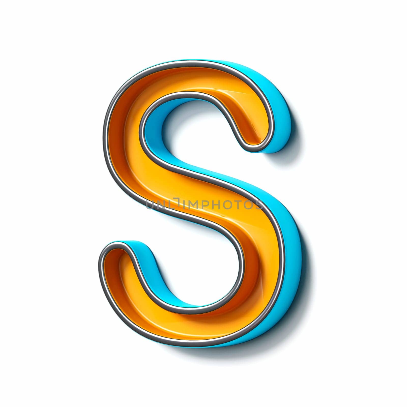 Orange blue thin metal font Letter S 3D rendering illustration isolated on white background
