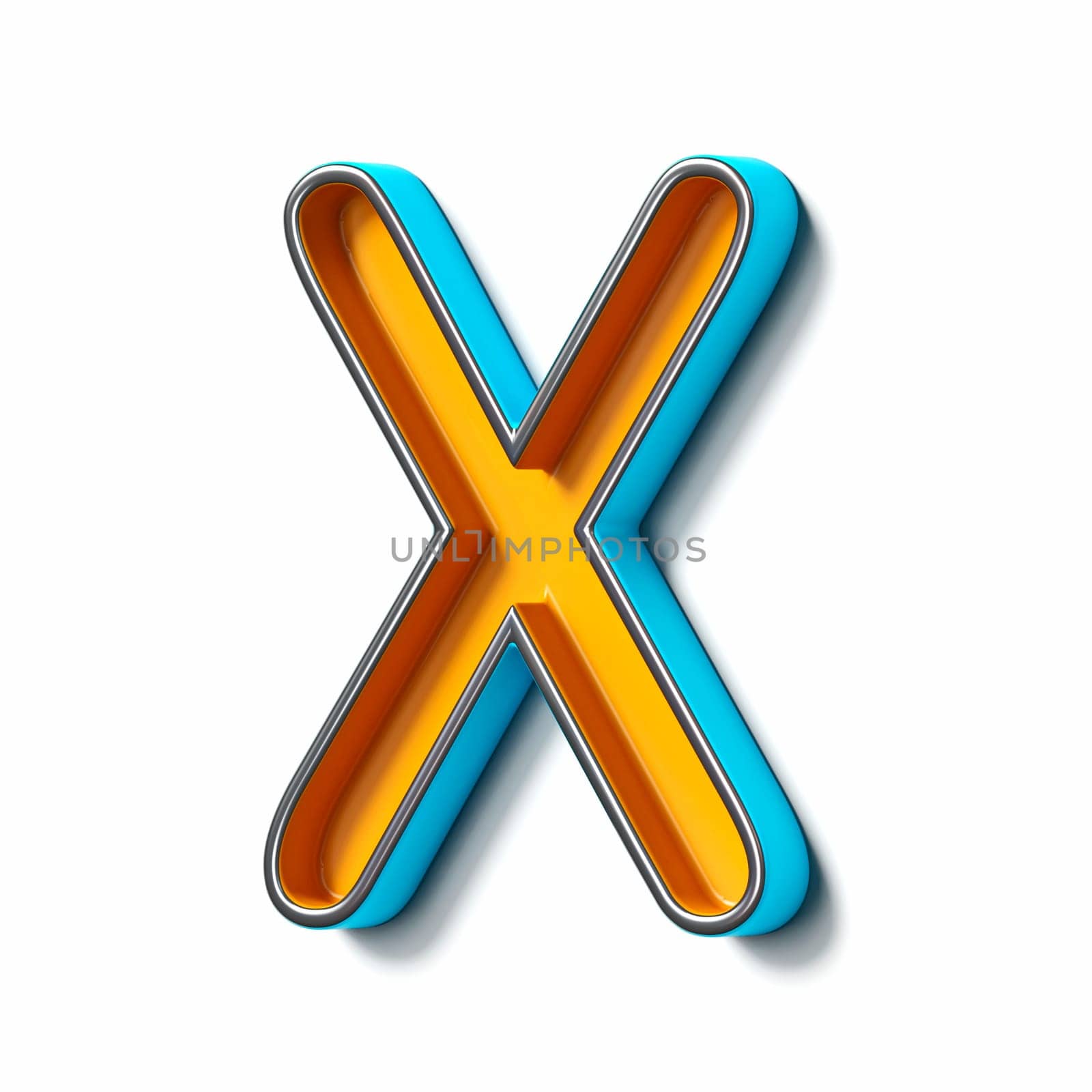 Orange blue thin metal font Letter X 3D rendering illustration isolated on white background