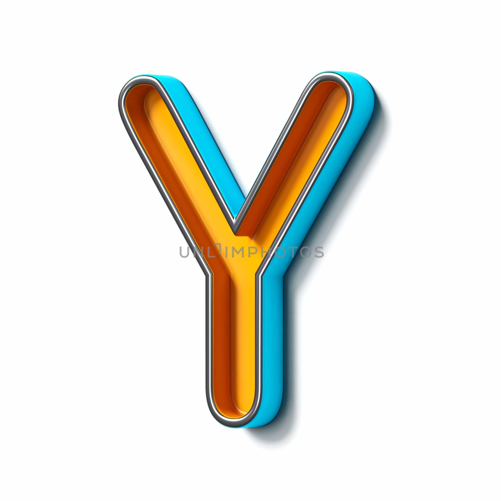 Orange blue thin metal font Letter Y 3D rendering illustration isolated on white background