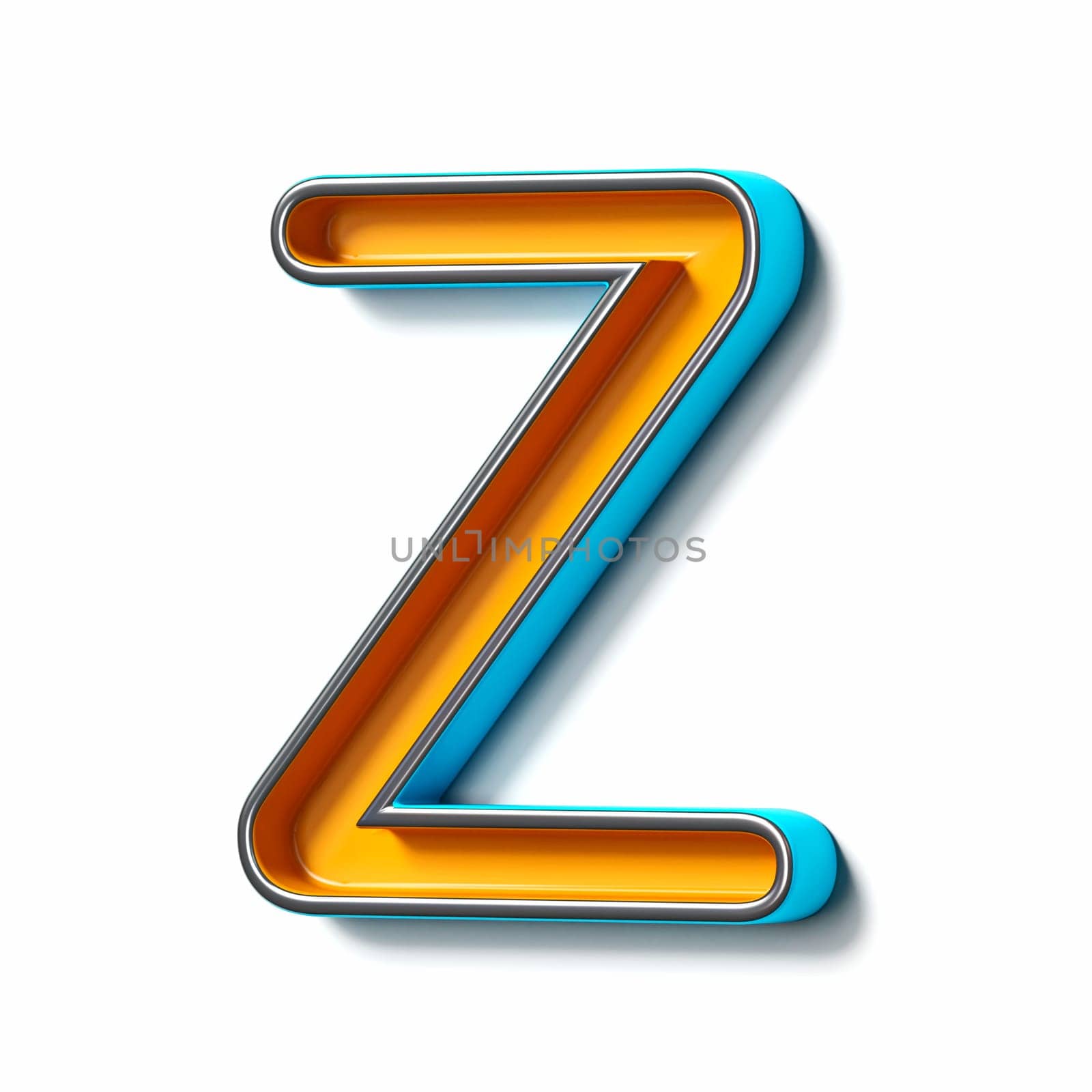 Orange blue thin metal font Letter Z 3D rendering illustration isolated on white background