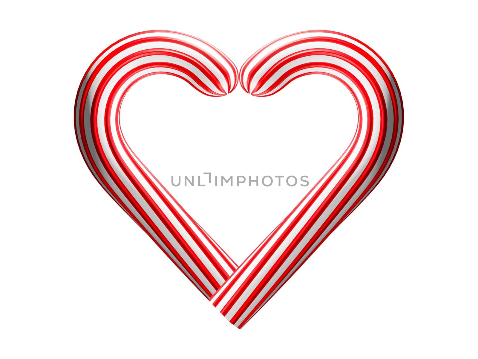 Realistic Xmas candy cane in love symbol isolated on white background. 3D by samunella