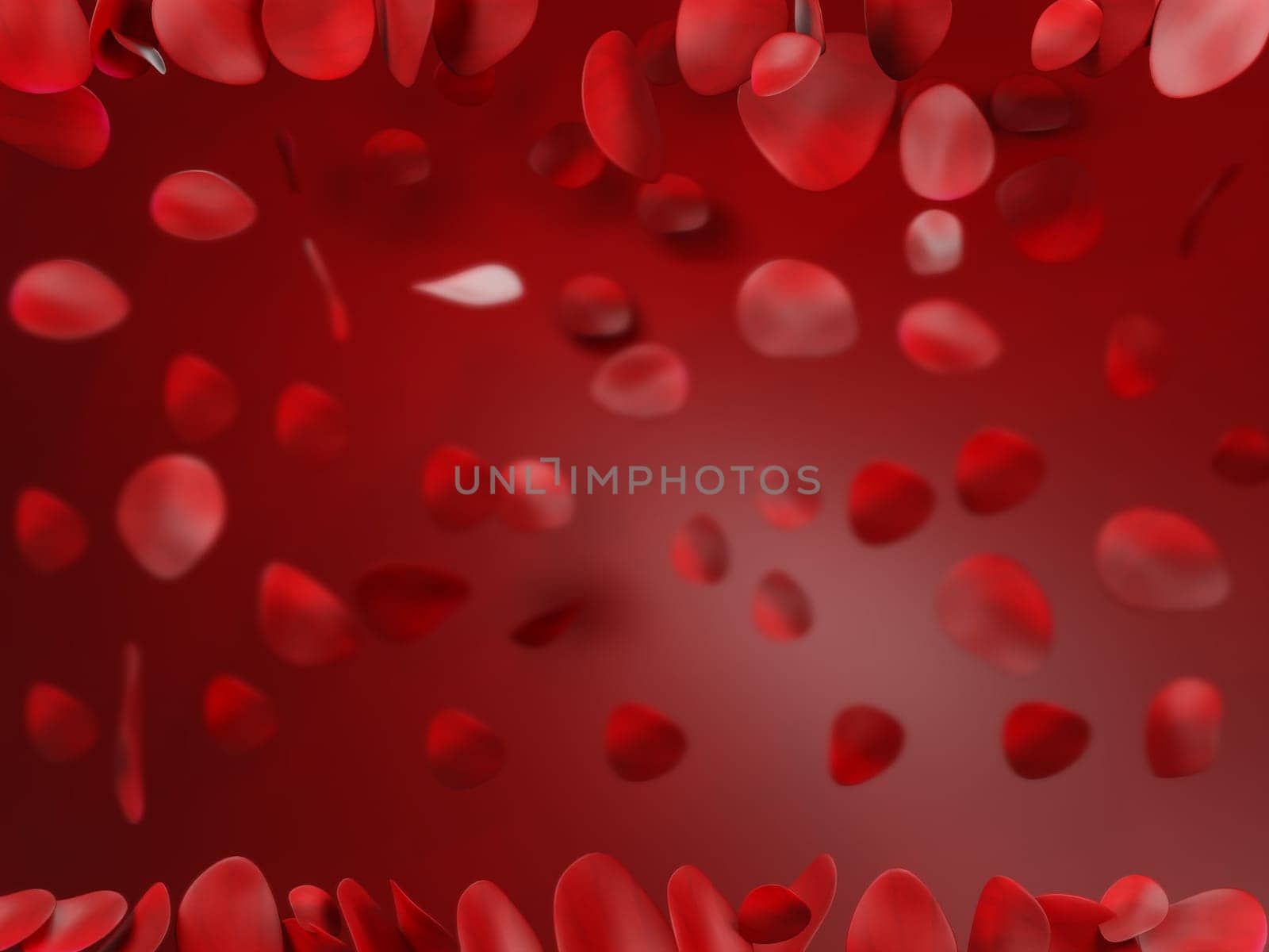 Valentine background with falling red rose petals on red back ground , 3D rendering. by samunella