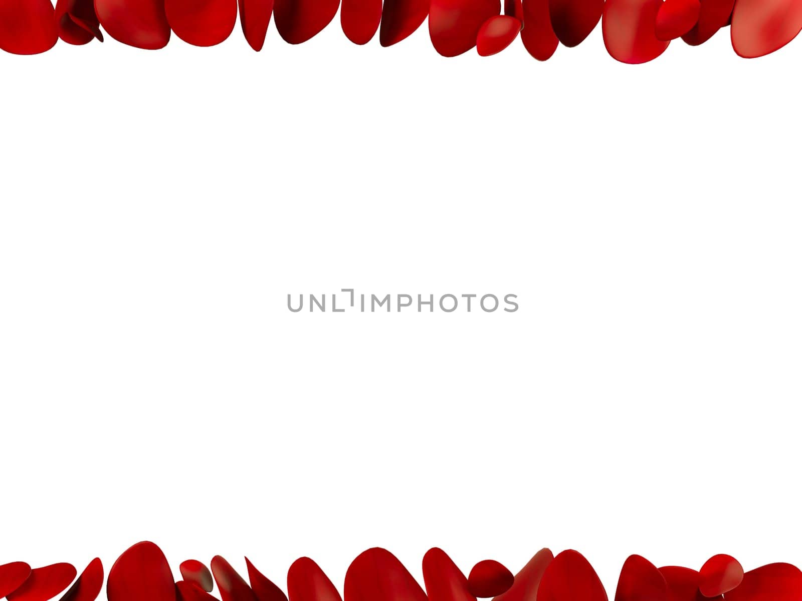 Red rose petals isolated on white background. 3D illustration with beauty roses petal, applicable for design of greeting cards. Clipping path. by samunella