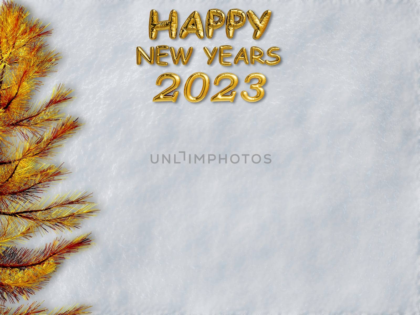 Christmas background 3D rendering. Top view of Christmas tree with spruce branches, pine cones on snow white background.