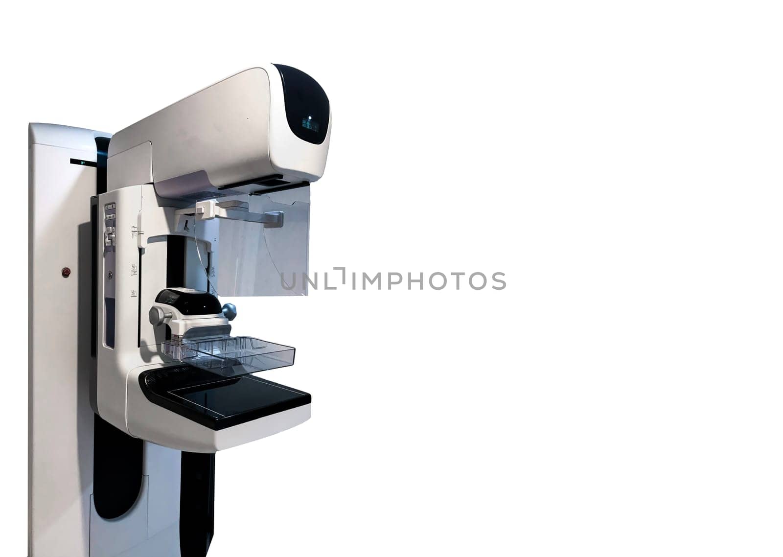 Mammogram device 3D rendering for screening breast cancer in hospital on white background. by samunella