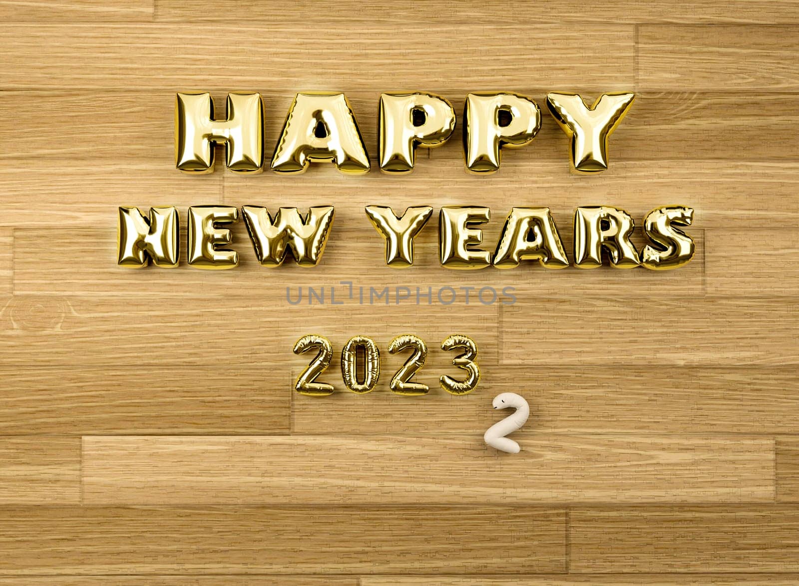 Merry Christmas and New Year background 3D rendering. Golden shiny realistic 3d inscription Merry Christmas on wooden background for Greeting card, banner, poster.
