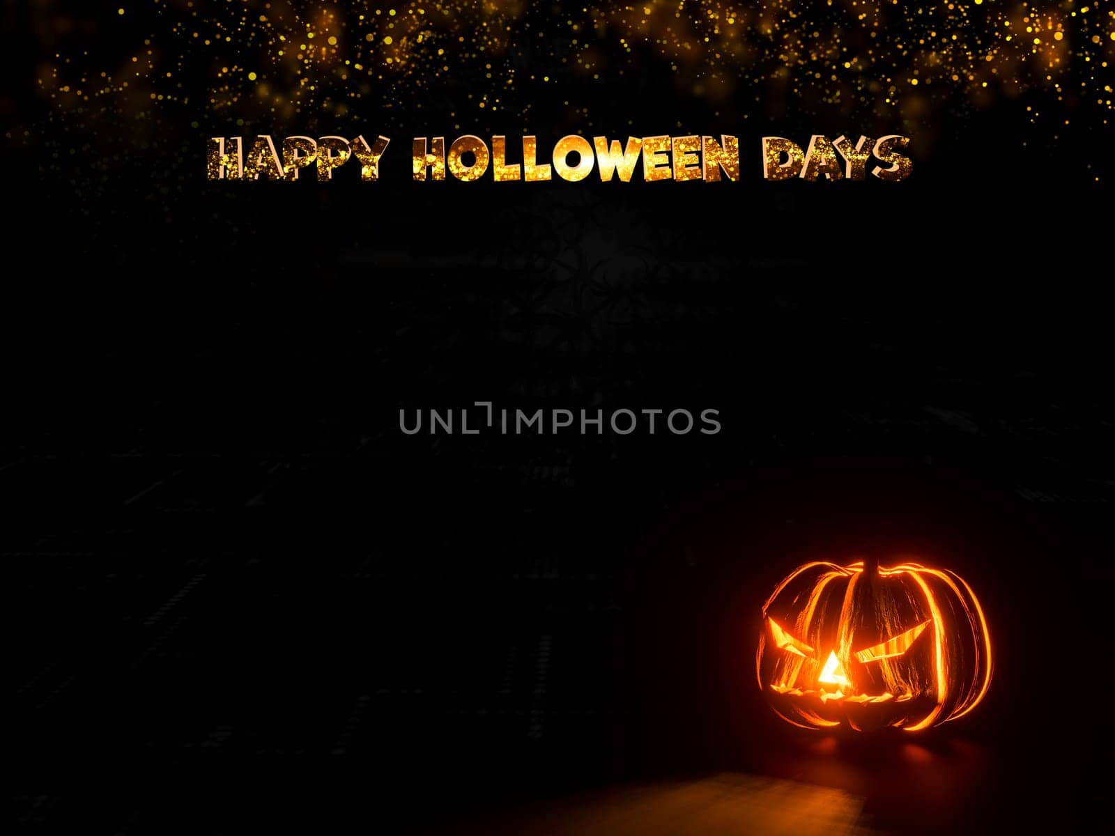 Happy Halloween pumpkin head jack o'lantern 3d rendering. Illustration holloween wallpaper with spooky pumpkin face, pumpkin lamp.