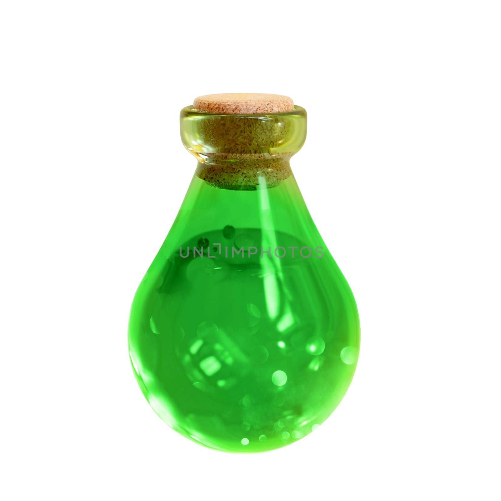 Bottle with green potion 3D rendering. by samunella
