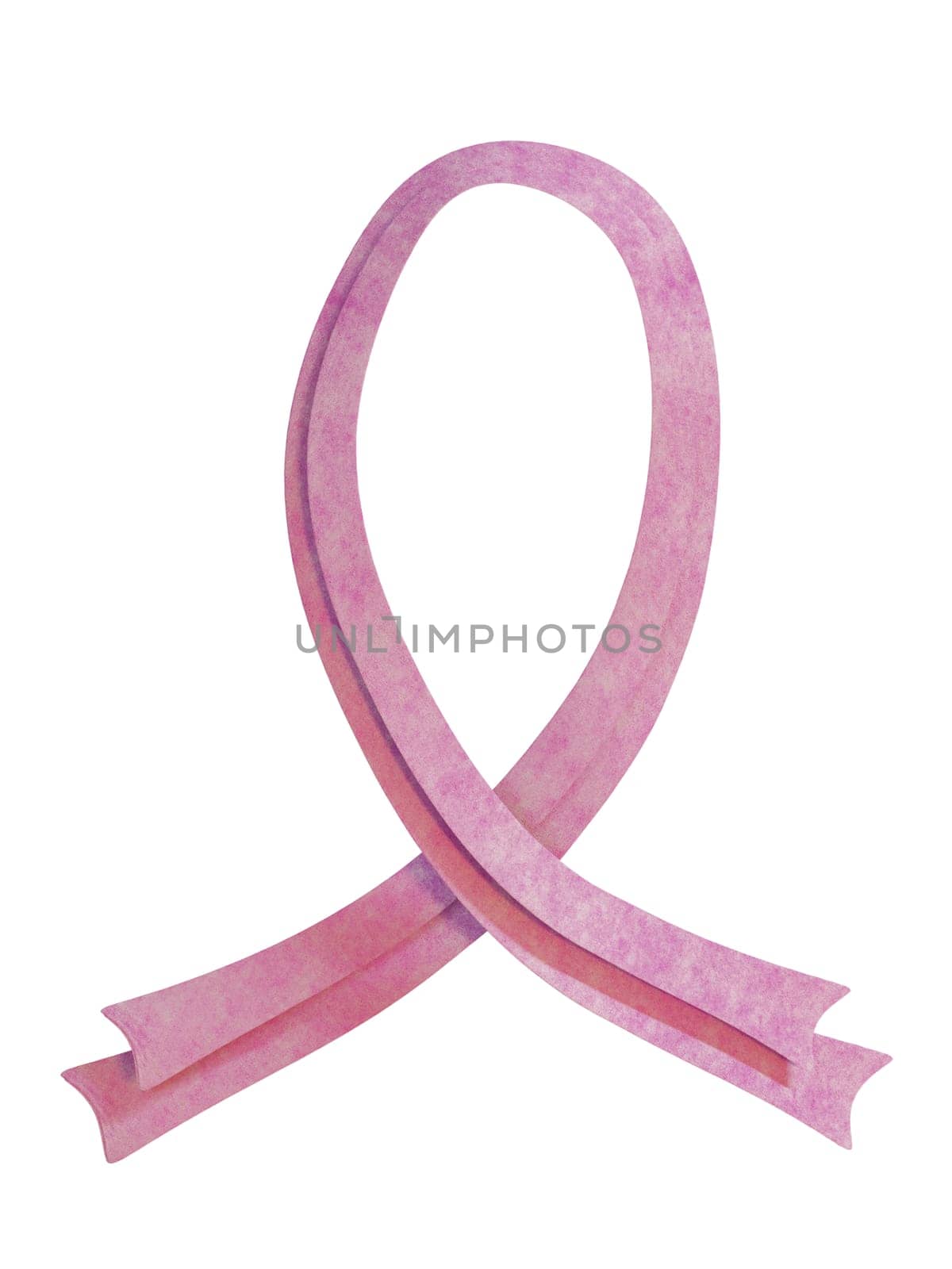 Realistic pink ribbon for breast cancer awareness symbol 3d rendering isolated on white background. Clipping path.