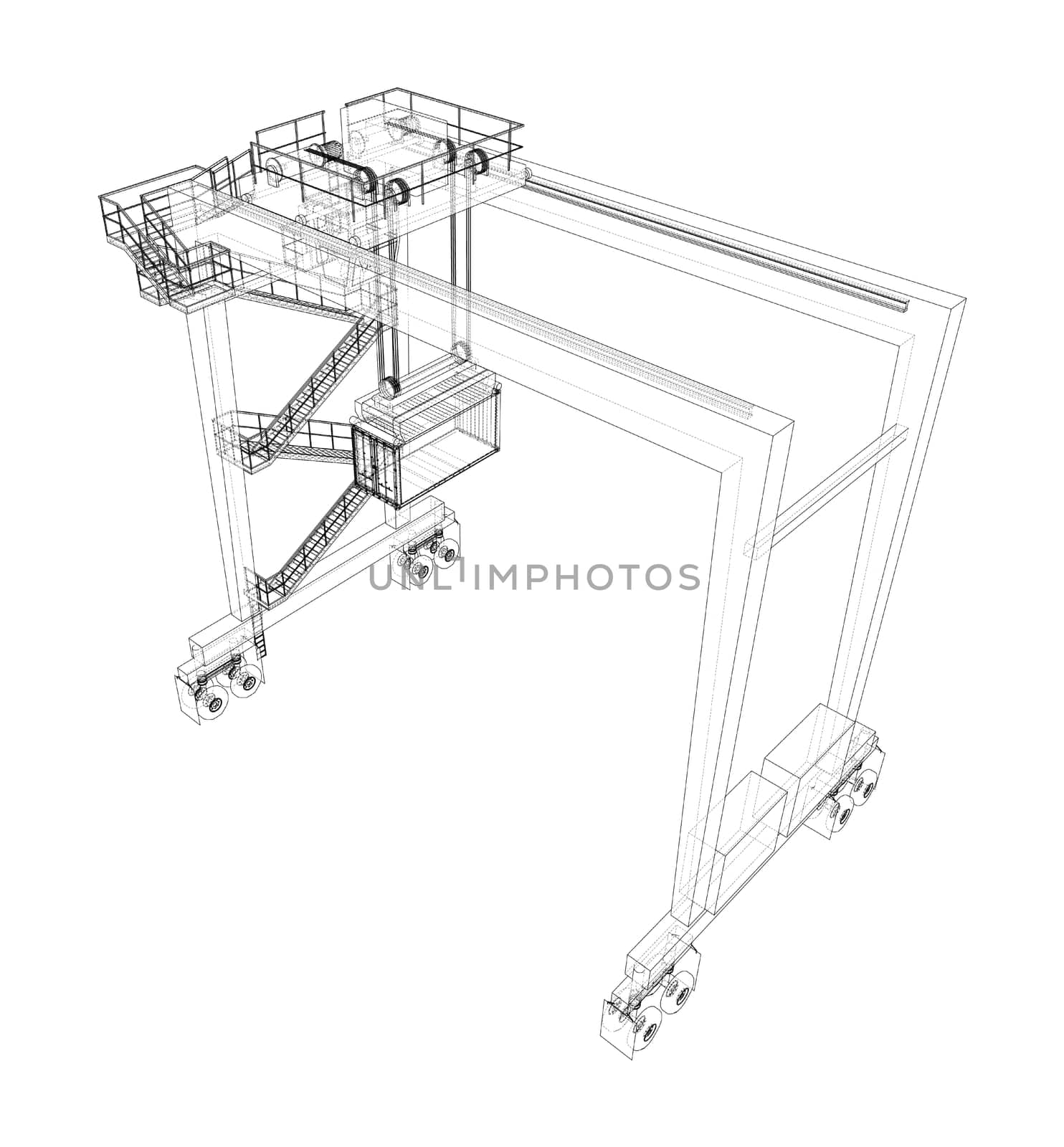 Port cargo crane on white. 3d illustration