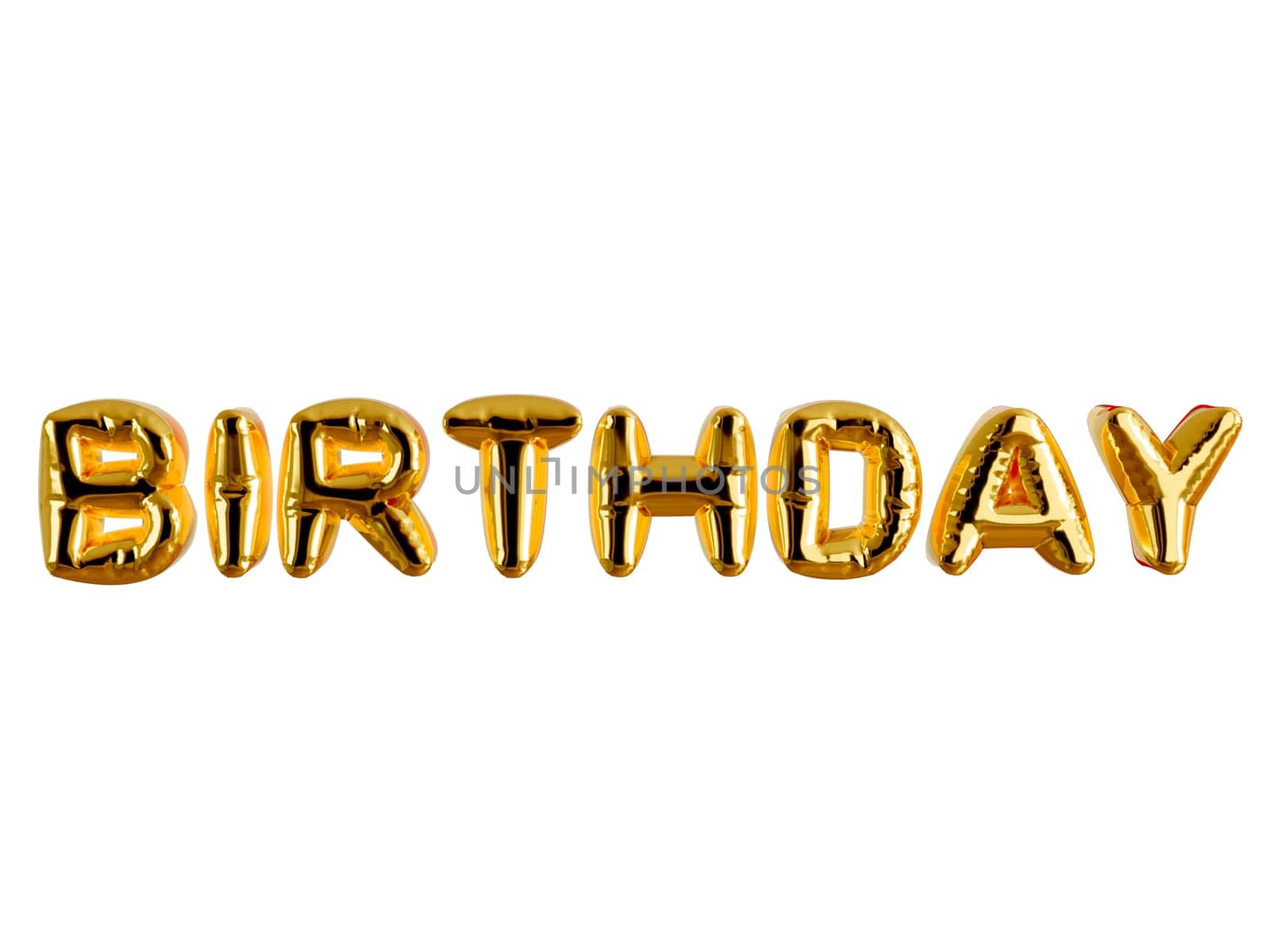 Golden shiny realistic 3D rendering Foil Balloons Happy birthday isolated on white background. clipping path.