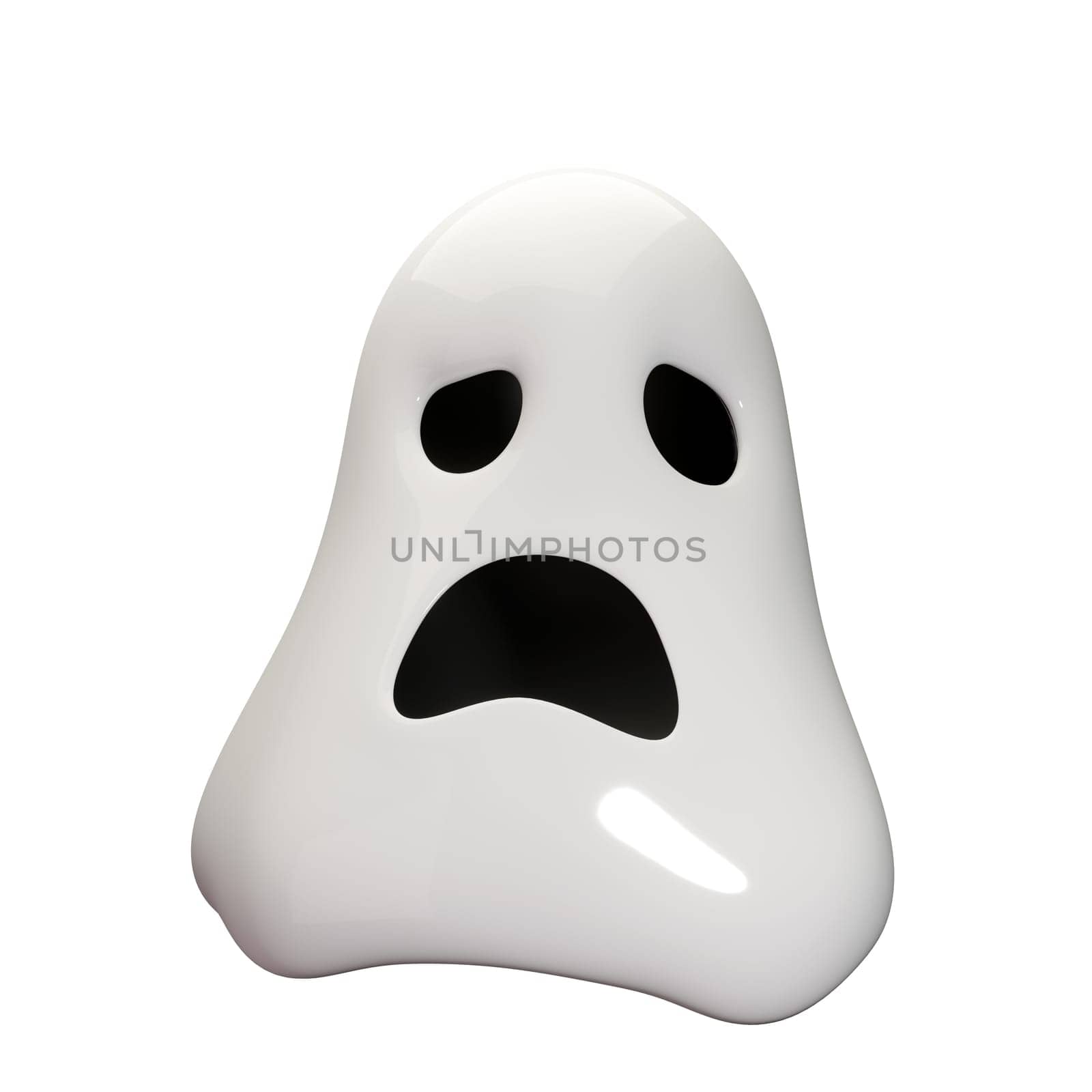 Halloween Ghost. Cute ghost character. Realistic 3d design element In plastic cartoon style. Icon isolated on white background. Clipping path.