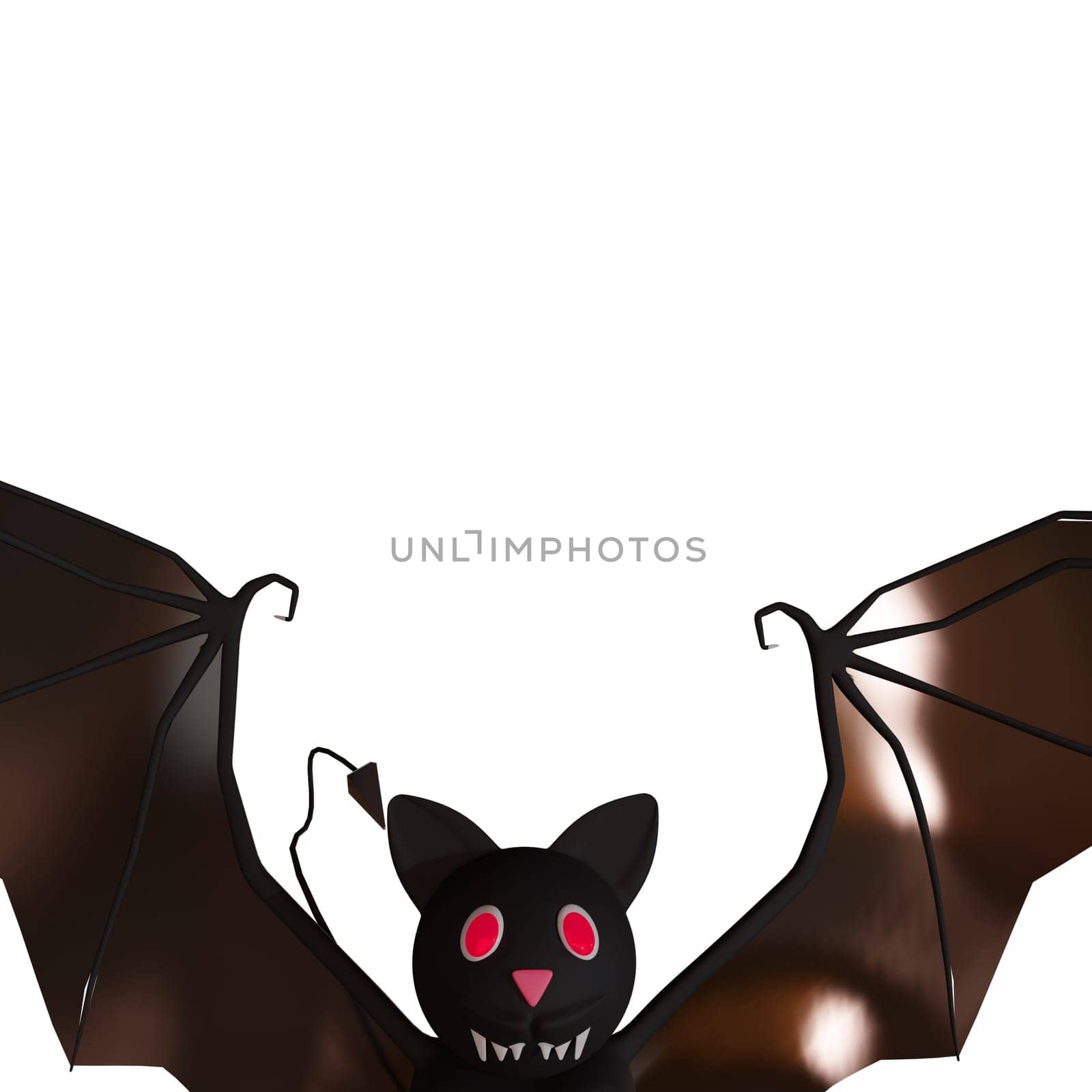 Evil bat Flying. bat halloween background. Bat cartoon 3d render. European Bat Night. Halloween . Bats. Scary october isolated on white background .