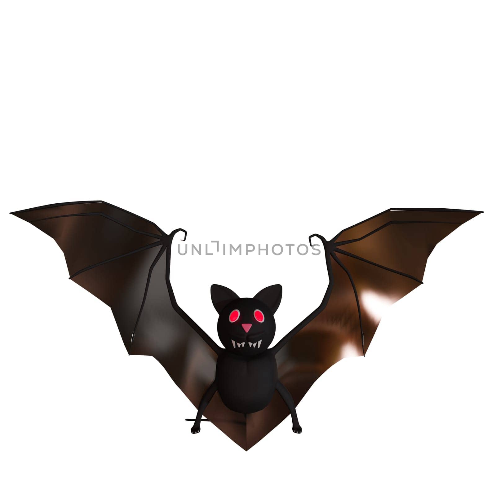 Evil bat Flying. bat halloween background. Bat cartoon 3d render. European Bat Night. Halloween . Bats. Scary october isolated on white background .