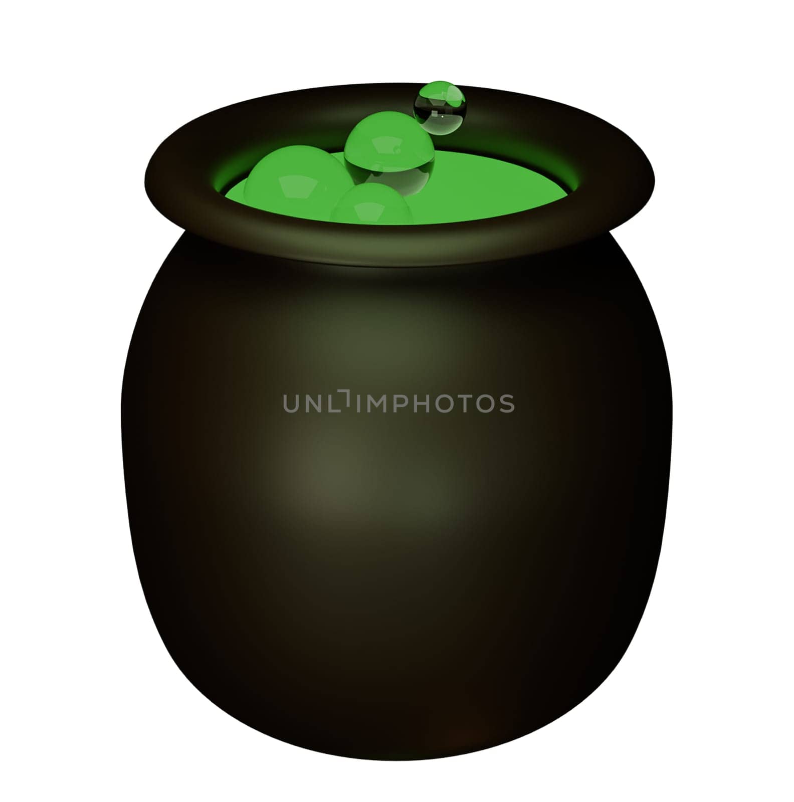 Realistic Detailed 3d Witch Cauldron Closeup View Isolated on White Background Symbol of Horror and Magic. Clipping path.