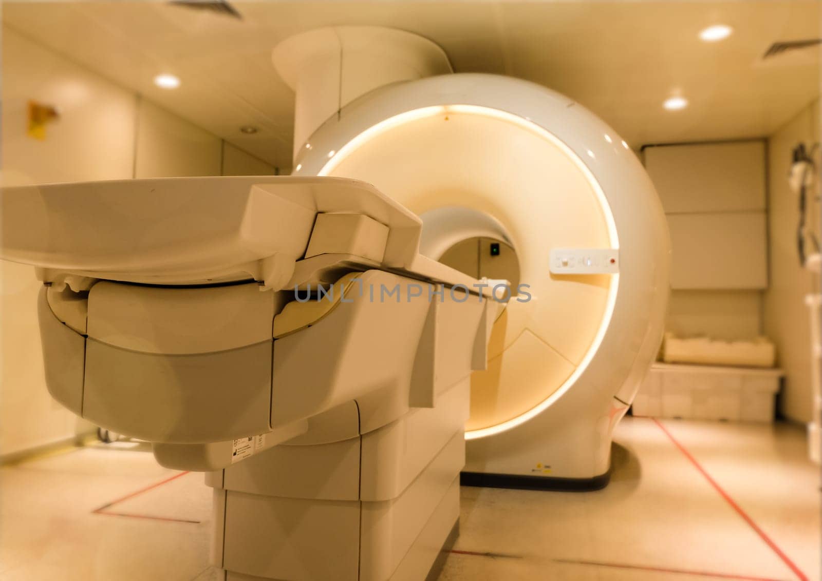 MRI Scanner or Magnetic resonance imaging scanner machine in Hospital . by samunella