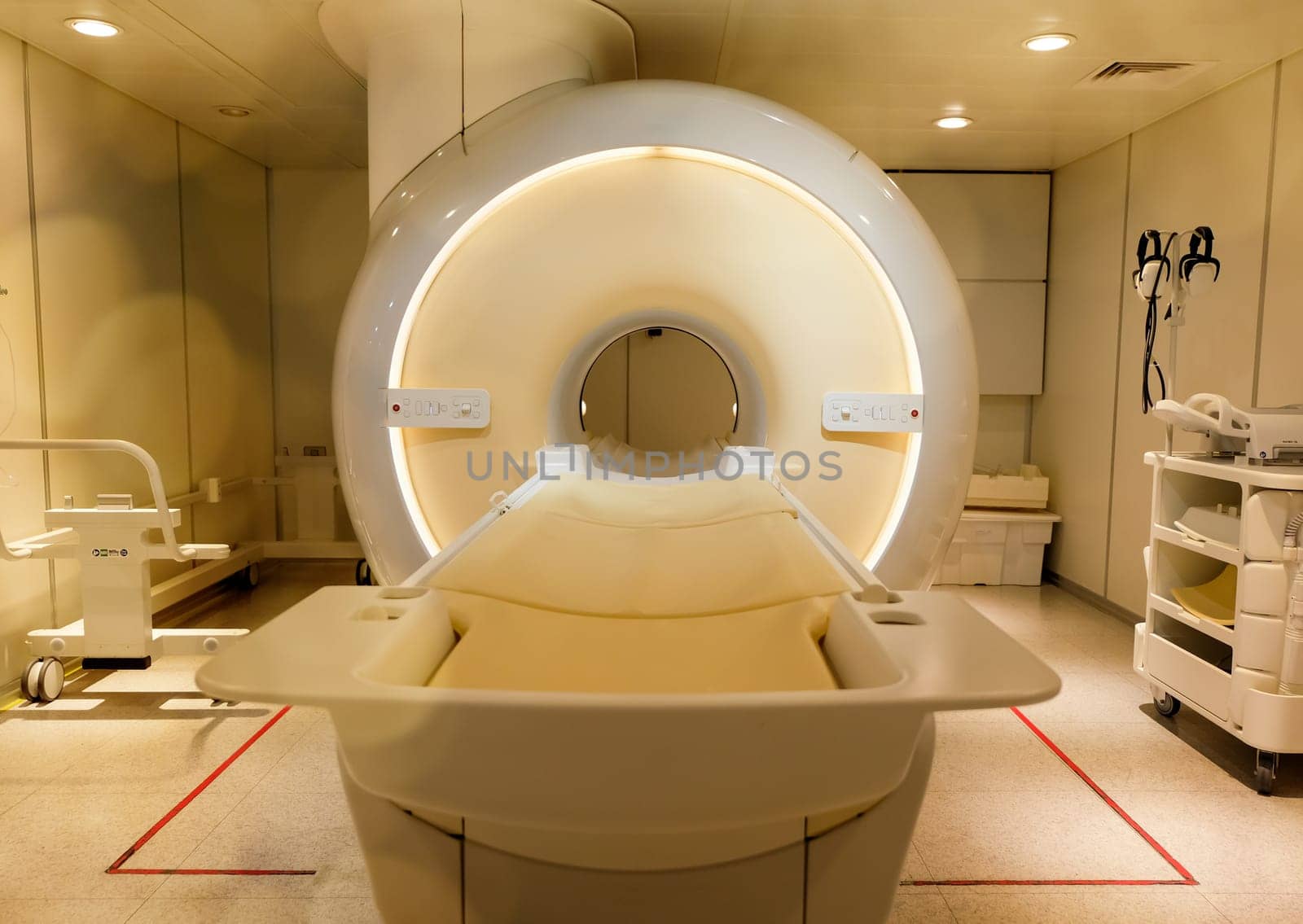 MRI Scanner or Magnetic resonance imaging scanner machine in Hospital . by samunella