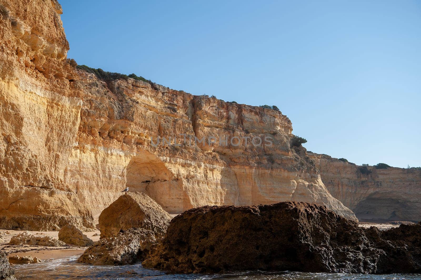 Rock formations on the Algarve coast in Portugal