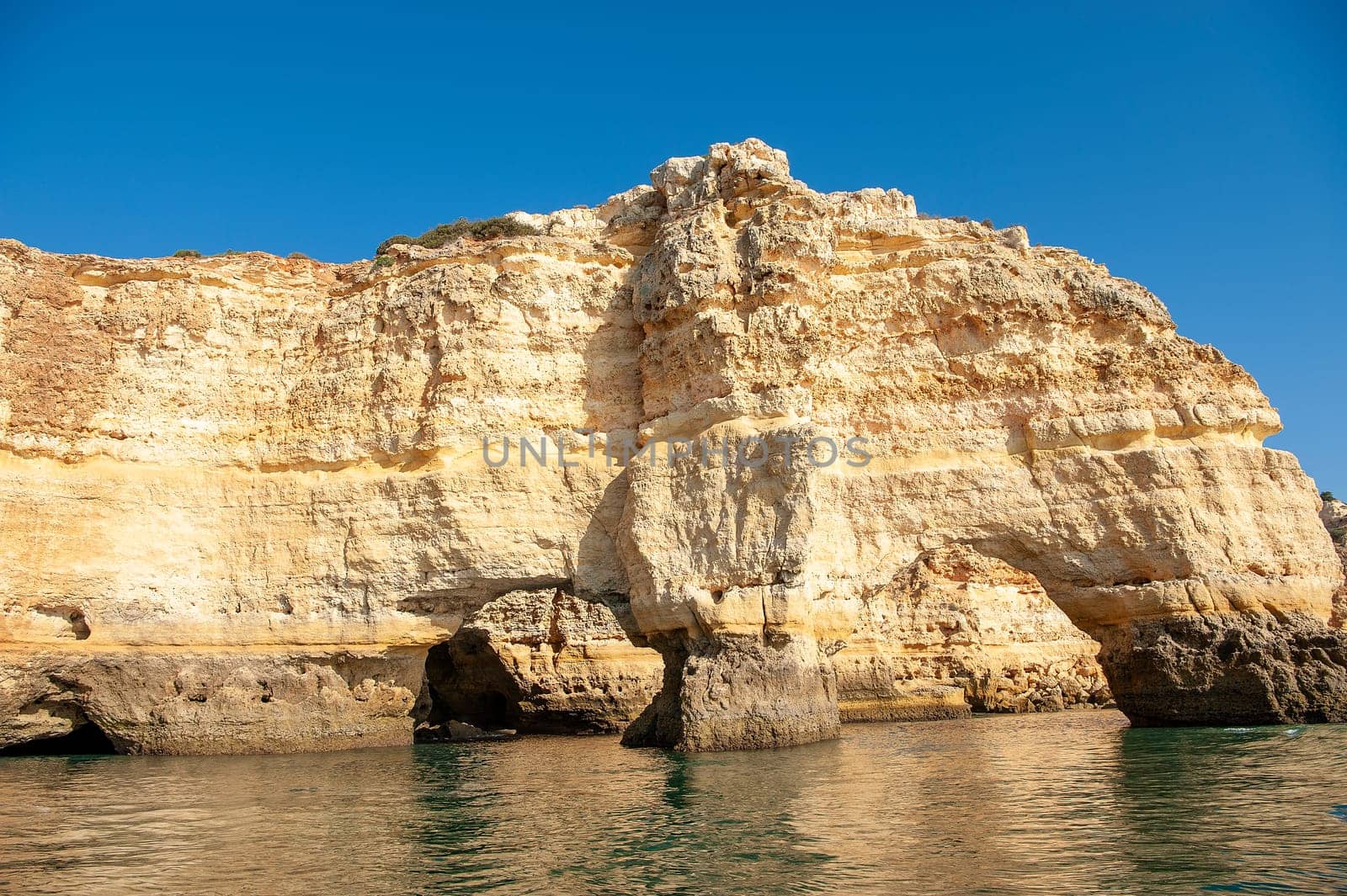Rock formations on the Algarve coast in Portugal