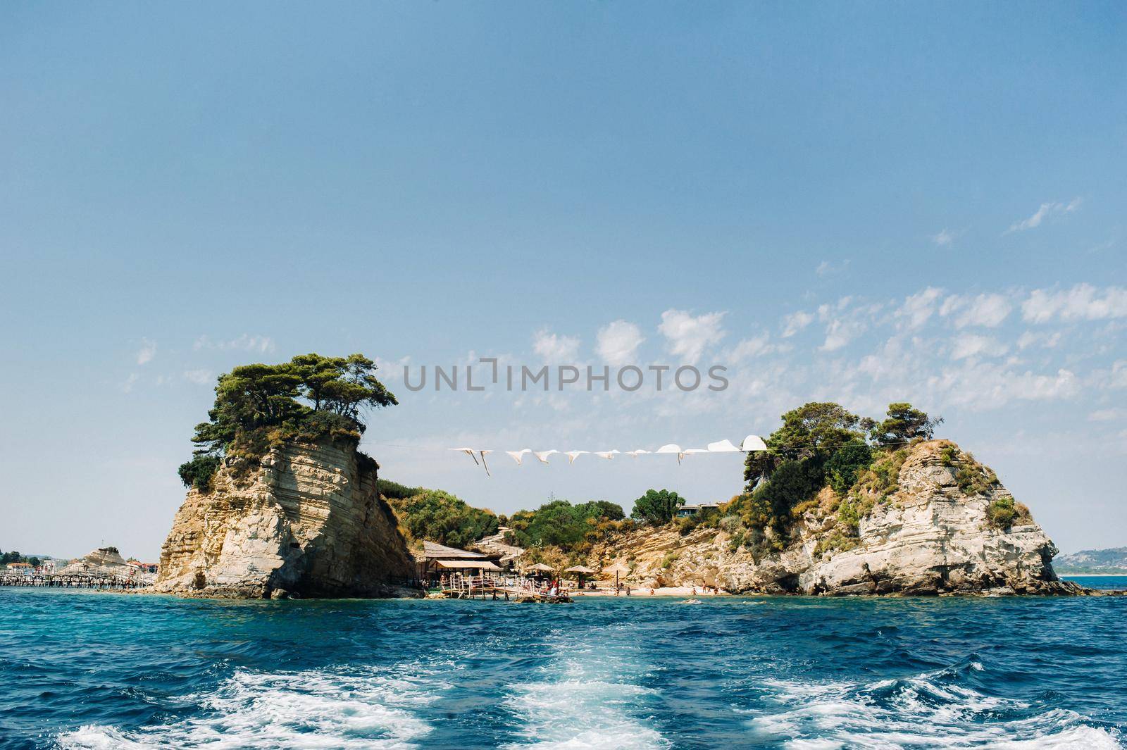 Cameo island at sunny day. Famous beach inside the bay of Cameo island near Zakynthos, Greece.