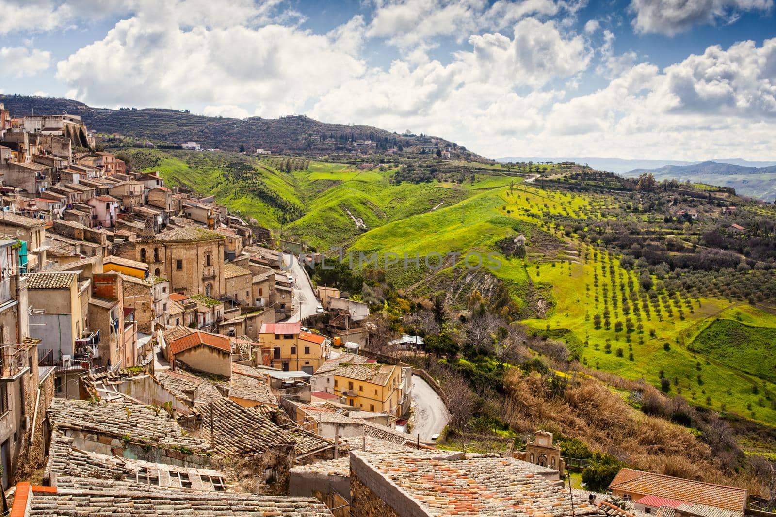 View of Leonforte roofs. Leonforte is a little town in the center of Sicily