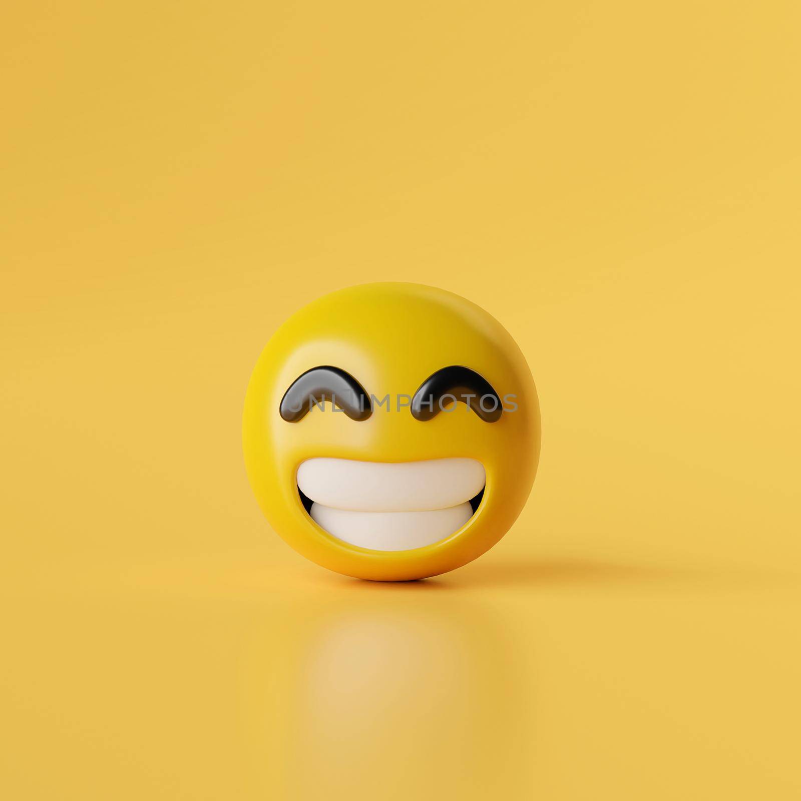 Smile emoji icons on yellow background, 3d illustration by nutzchotwarut