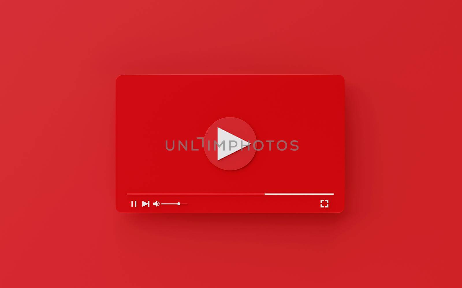 Minimal red media player on red background, 3d rendering